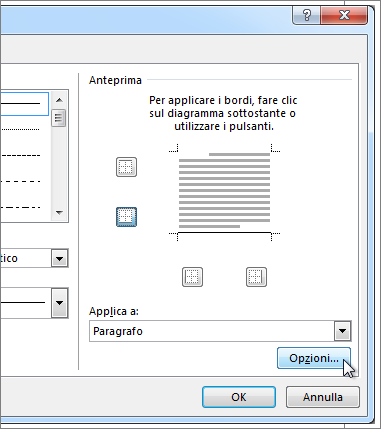 Finestra di dialogo Bordi e sfondo