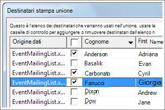 Selezionare le righe selezionando la casella di controllo