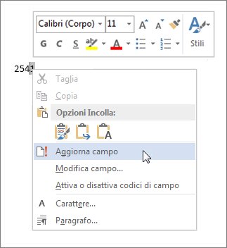 Comando Aggiorna campo
