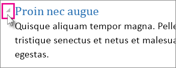 Immagine che mostra la freccia per la compressione/espansione accanto a un'intestazione in modalità di lettura.