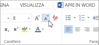 Pulsante Riduci carattere