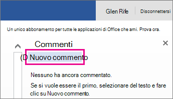 Aggiungere un nuovo commento in visualizzazione di lettura