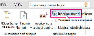 Pulsante Inserisci nota di chiusura in Word Online