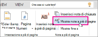 Pulsante Mostra note a piè di pagina in Word Online