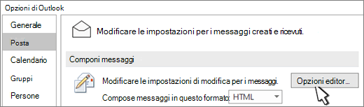Pulsante Opzioni editor