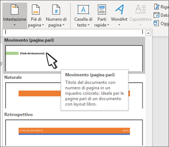 Finestra di dialogo di selezione dello stile di intestazione con un'intestazione selezionata