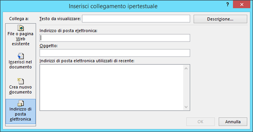 Creare un collegamento ipertestuale a un indirizzo di posta elettronica