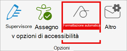 Sulla barra multifunzione selezionare Opzioni formattazione automatica.