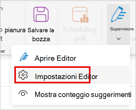 Sulla barra multifunzione selezionare Impostazioni editor > .