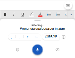 Screenshot della dettatura su telefono Android.