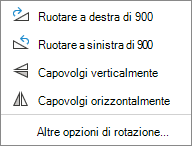 Screenshot delle opzioni ruota oggetto.