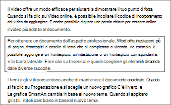 Esempio di tre paragrafi, il secondo racchiuso da una riga sottile.
