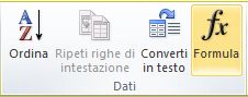 Gruppo Dati della scheda Layout in Strumenti tabella nella barra multifunzione di Word 2010
