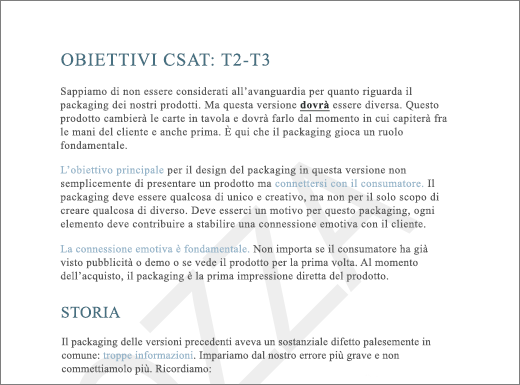 Esempio di filigrana BOZZA in una pagina con testo