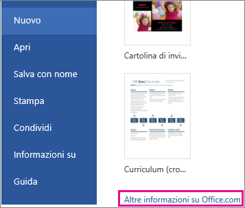 fare clic su Altre informazioni su Office.com