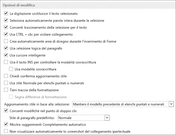 Word 2013 editing options