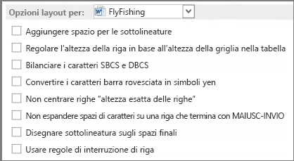 Word 2013 Layout options for: choices