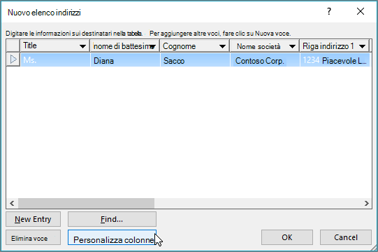Per aggiungere colonne personalizzate alla lista di distribuzione, fare clic sul pulsante Personalizza colonne.