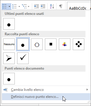 Definizione di un nuovo stile di punto elenco
