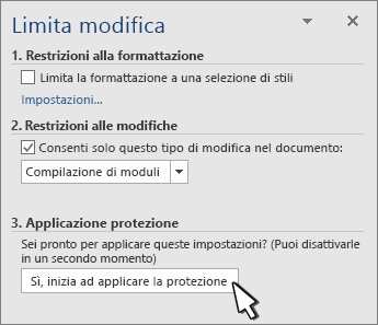 Pannello Limita modifiche