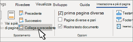 Collegamento intestazione/piè di pagina al pulsante precedente
