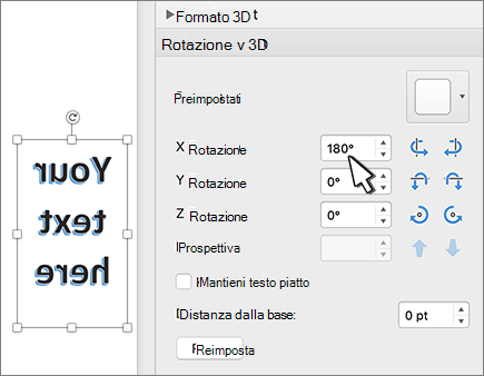 WordArt con rotazione di 180 gradi