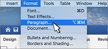 Selezione di Paragrafo dal menu Formato
