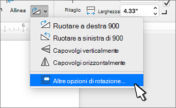 Voce di menu Altre opzioni di rotazione