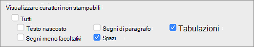 Impostazioni dei caratteri non stampati