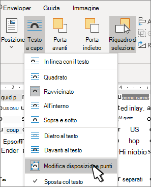 Voce di menu Modifica punti a capo