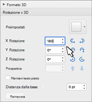 Sezione Rotazione 3D con rotazione X selezionata