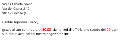 Documento di stampa unione che legge il contributo di 50,00 e offre uno sconto di 20.