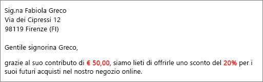 Il documento dei risultati della stampa unione legge il contributo di $ 50,00 e offre uno sconto del 20%.