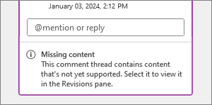 Messaggio di contenuto mancante nel commento