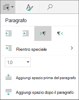 Opzioni di spaziatura paragrafo