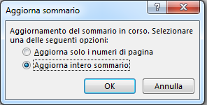 Finestra di dialogo Aggiorna sommario