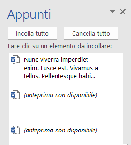 Selezionare il contenuto da incollare dagli Appunti