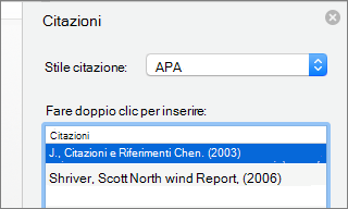 Riquadro Citazioni con l'elenco di citazioni.