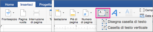 Opzione Casella di testo evidenziata nella scheda Inserisci