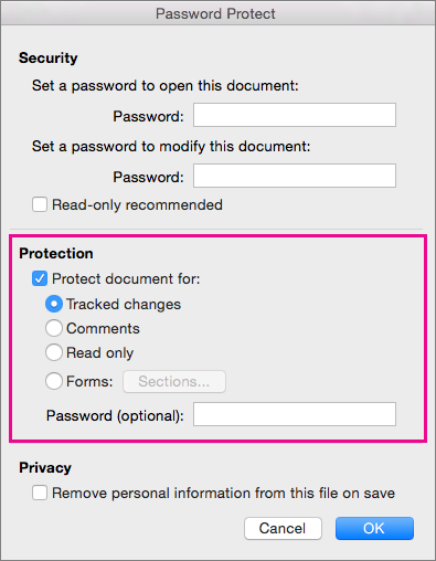 Sezione di protezione evidenziata