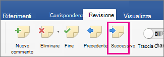 Nella sezione Commenti della scheda Revisione viene evidenziato Commento successivo