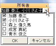 開いている状態のチェック ボックスのドロップダウン リスト。