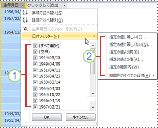 一般的な日付フィルター
