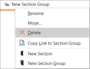 OneNote for Windows ダイアログでセクション グループを削除する