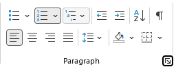 Outlook のリボンの段落グループ。