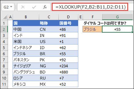 従業員 ID に基づいて従業員名と部署を返すために使用される XLOOKUP 関数の例。数式は =XLOOKUP(B2,B5:B14,C5:C14) です。