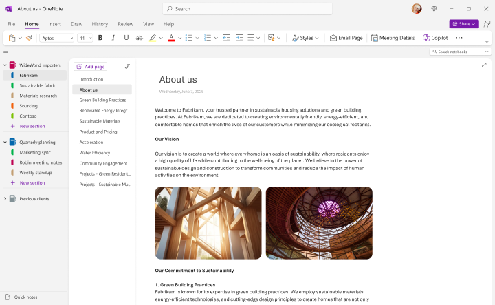 OneNote のスタート画面。