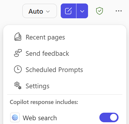 Copilot Chatの [Web 検索] トグルのスクリーンショット