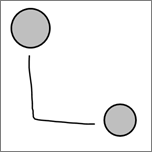 2 つの円の間にインクで描画されたコネクタが示されています。