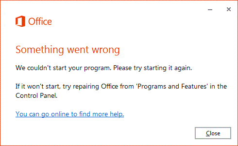 Office アプリを開くときにエラーが発生しました